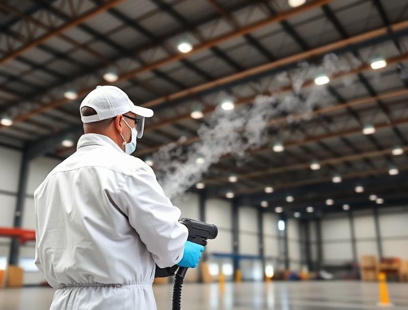 Cleanox technician applying pest control fogging treatment in a Riyadh property